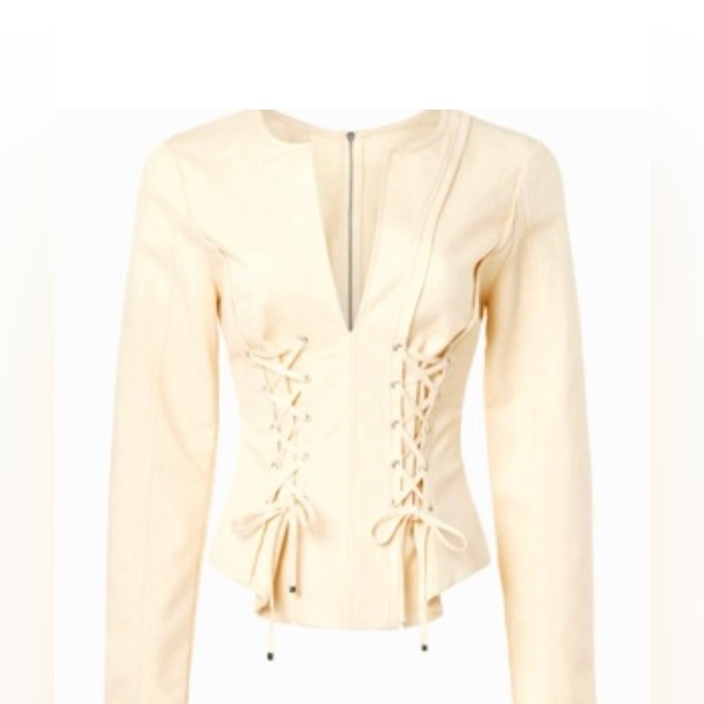 Marissa Webb Cream Valentina Corset Lace-Up Blazer